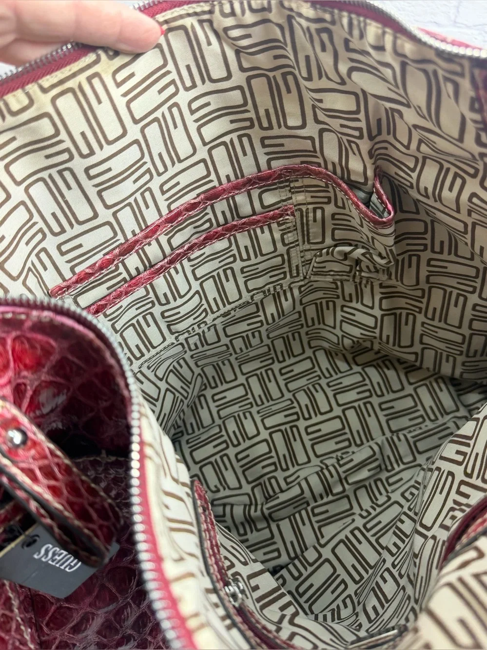 NWT GUESS Red Snake-Embossed Hobo Bag